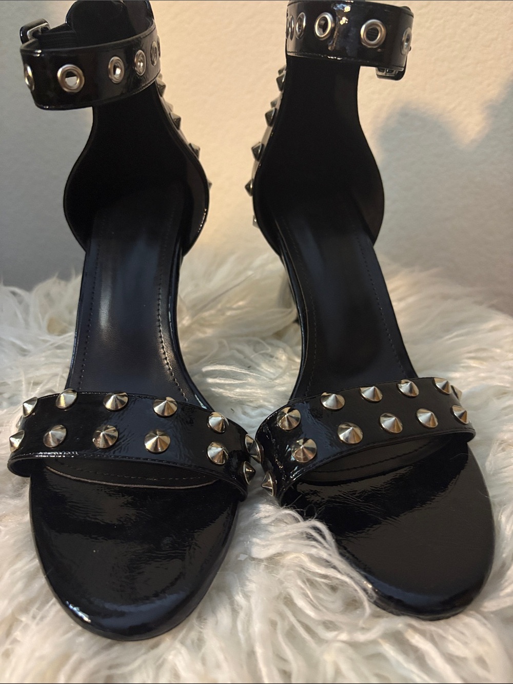Source Unknown Black Patent Studded Ankle-Strap Heels